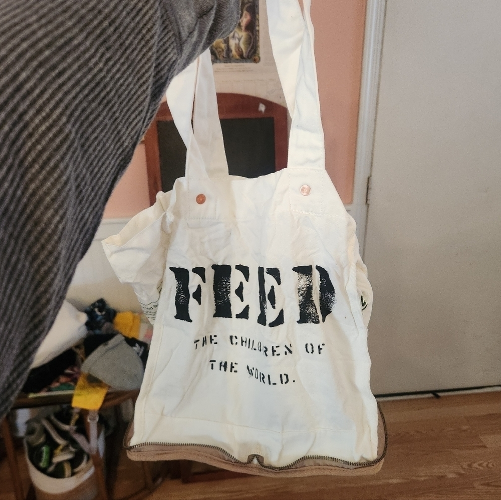 EUC FEED 100 bag = 100 School Meals Burlap Canvas Collapsible Tote Bag